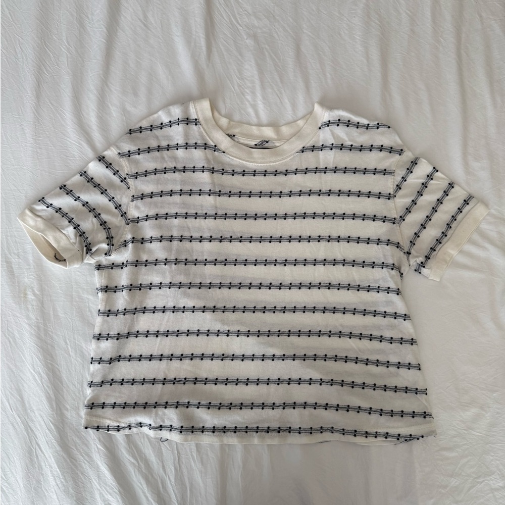 WOMENS Madewell Cream and Navy Short Sleeve Textured Tee